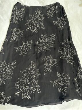 Rena Rowan Plus Size 20 silk black white floral print skirt midi/maxi 90’s Y2K